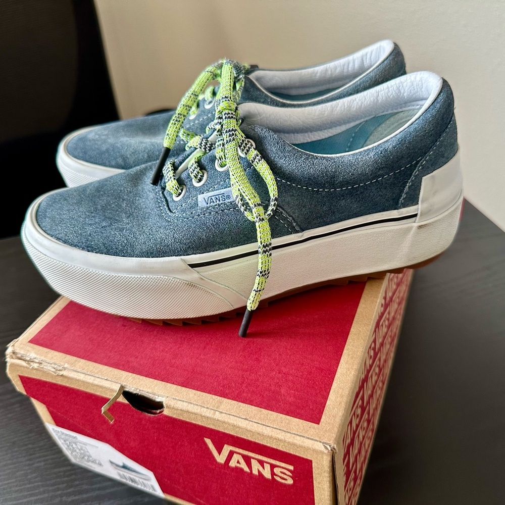 Vans Blue Sneakers with Bright Green Laces